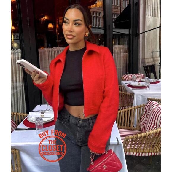 ZARA Red Wool-Blend Cropped Jacket NWT | Structured Collar Coat - Picture 6 of 16